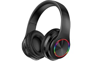 MUARRON Wireless bluetooth headphones-Colorful lights/Foldable/Large battery capacity/Built-in microphone-Bluetooth 5.0/10 m range/Stereo surround/Comfortable affixed ears (black)