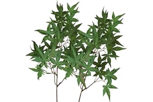 HAOSHICS - 2 rami di foglie di acero artificiali, foglie di acero di seta finta, cespugli di arbusti finti per casa, cucina, giardino, ufficio, hotel, matrimonio, festival, decorazione (verde)