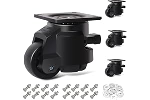 RRIUTO Roulettes pour charges lourdes avec poignée à cliquet réglable, 4 roulettes pivotantes jusqu'à 1000 kg, 50 mm, rétractables, roulettes de transport, roulettes de transport pour établi, machines