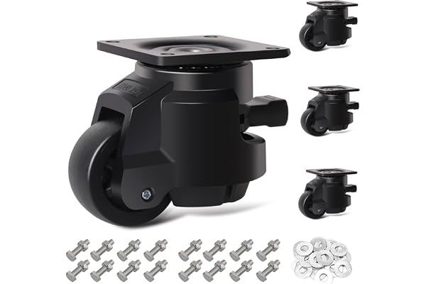RRIUTO Tunga lasthjul med justerbart handtag, 4 styrhjul upp till 1 000 kg, 50 mm infällbara arbetsbänk, transporthjul, möbelhjul, 360° rotation, nivelleringshjul för arbetsbänkar, maskiner, möbler