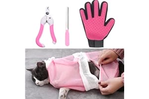 Regerly Katzenpflegetasche Kratzfest, 1PCS Fellpflegebeutel für Katzen Verstellbarer Katzenwaschbeutel mit 1PCS Haustier-Fellpflegehandschuh 1PCS Katze Nagelknipser
