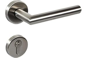 Gedotec Drückergarnitur Edelstahl matt gebürstet [PZ - Zylinder] 1x Tür Beschläge Rund-Rosette I Türgriffe Innentüren L-FORM I Türklinke für Türstärke 35 – 47 mm | Türbeschlag mit Befestigungsmaterial