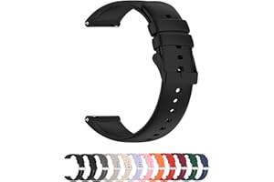 Foyscr Silicone Strap, Quick Buckle Waterproof Soft Strap, Black Strap, Silver Stainless Steel Buckle, Men's and Women's Smartwatch Strap, Sport Watch Strap