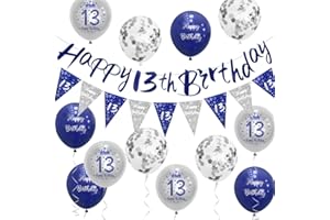 Boys 13th Birthday Decorations Blue Silver 13th Birthday Party Decorations Blue Happy 13th Birthday Banner Bunting Kit by Sheinly