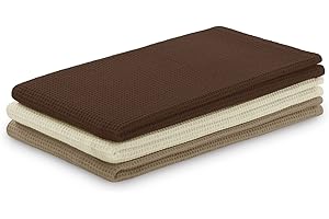 AmeliaHome Set of 3 tea towels, cotton, kitchen towels, 50 x 70 cm, waffle pique, waffle fabric, Letty, beige, brown