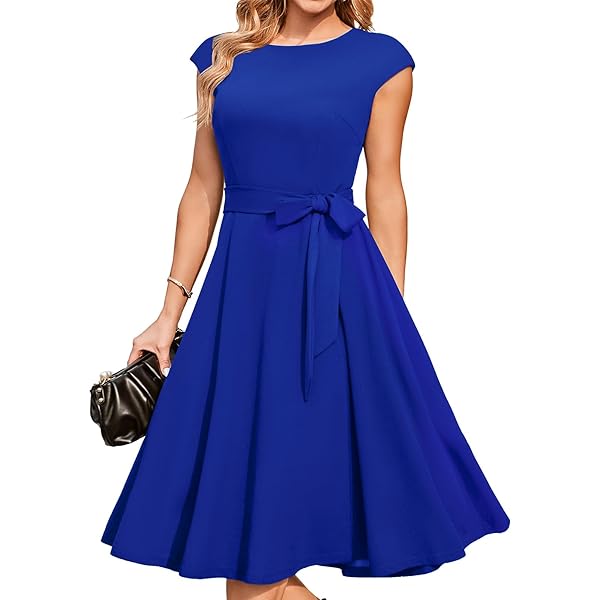 DRESSTELLS Dames Kerstjurk Vintgae Rockabilly Jurken A-Line Petticoat Feestelijke Avondjurken Elegant voor Bruiloft Blauw XL