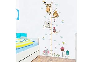 HaoFuJi Pegatinas Infantiles Pared Medidor Altura Niños Adhesivos Pared Animales Mono León Elefante Pájaro Habitación Niños Bebés Guardería Dormitorio Salones Comedor