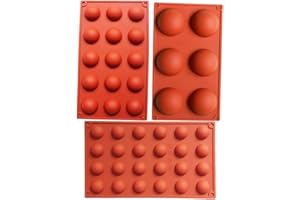 BAKER DEPOT Set de cuisson Set Silicone pour décoration de gâteau Pouding à la gelée Candy Chocolate 6 trous semicircle 15 trous demi-cercle 24 trous demi-cercle Chaque motif 1pc, Set of 3