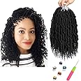 6 Packs Bomb Twist Crochet Hair 12 Inch Spring Twist Crochet Braids Pre-looped Mini Passion Twist Braiding Hair Senegalese Spring Twist Nubian Twist Kinky Curly Synthetic Hair Extensions (1B#)