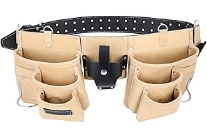 TOUGH MASTER Leder-Arbeits-Gürteltasche mit 12 Taschen aus 1,8mm Büffelleder, Nietenverstärkung, Aufbewahrung, Organizer, Hammerschlaufe