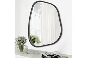 HLFMVWE Schwarzer Asymmetrischer Spiegel Großer 50 x 40 cm Unregelmäßiger Ovaler Wandspiegel Moderner Holzrahmen Eitelkeit Künstlerischer Spiegel Dekorativ für Wohnzimmer Schlafzimmer Badezimmer