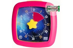 TWENTY5 SEVEN Visual Timer 60 Minute Countdown Timer 4 inch with Alarm Stop Button, Starry Sky Pattern, 1 Hour Countdown Clock with Star Knob for Kids Exam Time Management, Deep Pink
