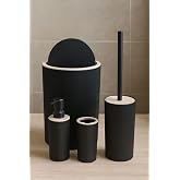 ARVALE Quardi Banyo Seti Modern &Ccedil;izgili Siyah - 7 L Kova 4 Par&ccedil;a Banyo &Ccedil;&ouml;p Kovası ve Aksesuar Seti