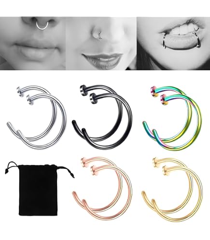 Clip Acciaio Inossidabile Mayhoop - Set 12 Piercing Finti Per Naso - 5