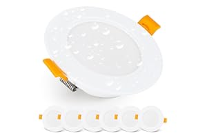 EMOS Downlight LED Techo Empotrable 5 Watt / 500 Lumen | Focos Techo Impermeable IP54 Para Uso Exterior e Interior, Blanca Fría 6000k | Juego de 6 Ojos de Buey Ultraplano, Redondo, Blanco
