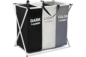 Trintion Wäschekorb Mit 3 Fächern Faltbarer Wäschesammler Aus 600D Oxford-Stoff Wasserdichter Wäschesortierer Mit Tragegriff Wäschebox Für Schmutzwäsche Kleidung Organisation 65x38x60 cm