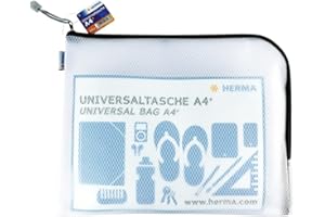 ‎HERMA HERMA Dokumententasche A4 mit Reißverschluss, große wasserdichte Reißverschlusstasche, verschließbare Dokumentenmappe aus Kunstoff mit Zipper, halb-transparent, 36 x 28 cm, schwarz