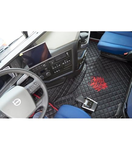 KRAM-TRUCK Tapis Matelassés Compatible Avec Volvo FH 4 à Partir De 2013 Avec Une Boîte De Vitesse Automatique, Marron Foncé, Cuir Synthétique Sur éponge 10 Mm, Certificat D'hygiène, Kit Pour