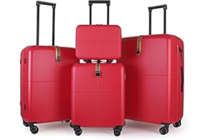 JLY Premium 4-Piece Luggage Set – Hard Shell Vanity Case, Cabin, Medium & Large Expandable Spinner Suitcases, Lightweight Polycarbonate Travel Set with TSA Lock & Waterproof Organiser – Berry Red