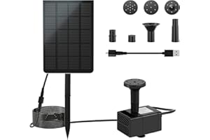 LEDGLE 2.5W Solar Springbrunnen, USB Teichpumpe mit Filter Wasser Brunnen Panel 7 Spray Köpfe, Solarpumpe Pumpe 200 L/H Förderleistung für Draussen, Fontänen, Garten, Vogel-Bad,Teich,Fisch-Behälter