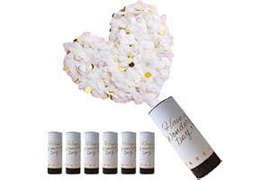 DEARLIVES 6 Pcs White Confetti Cannons, Biodegradable Confetti Wedding Party Poppers 11cm with Twisting Black Turntable to Left for Graduation Bridal Anniversary New Year Celebration Supplies