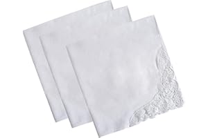 Werownsgso 3 Stück Taschentücher Hochzeit Taschentuch aus Baumwolle 43x43cm Weiß Taschentuch aus Spitze