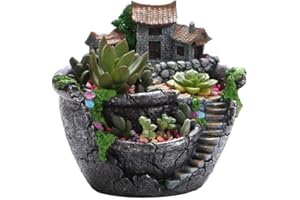 Hidyliu Plantas de jardín creativas maceta suculentas casa de hadas con cesta de flores de casa dulce, decoración de hogar oficina balcón adornos