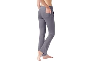 LaiEr Damen Yogahose, Fitness Hosen, Home Casual Hosen mit 4 Taschen, Hohe Taille Arbeitshose, 4-Wege elastische Enge Bauchhose Lange Schlaghose