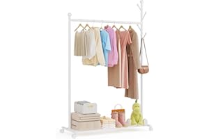 Innotic 4 in 1 Stand Appendiabiti con Ruote, Multifunzionale Attaccapanni da Terra con Scarpiera, Portatile, Robusto e Resistente, per vestiti, scarpe, casella, Bianco