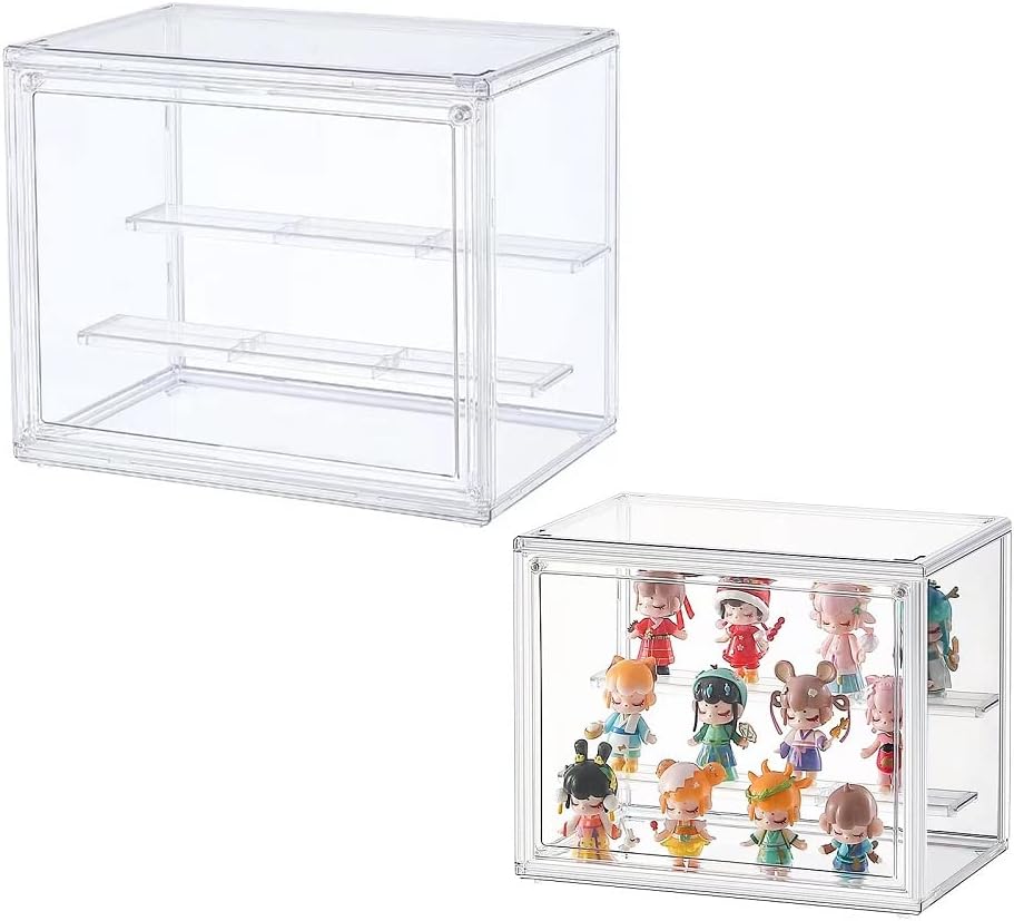 Siyecioa Vitrinas para Colecciones Vitrina Cristal Expositora Metacrilato, Caja de Exhibición de Acrílico Transparente, Vitrina de Muñecas con Puerta para Figuras Coleccionables (27×18×21)