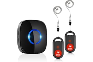 COTINSE Notrufknopf für Senioren Hausnotruf Alarmknopf 500FT Notrufklingel Krankenpflege 58 Klingeltöne/5 Lautstärkestufen Ältere Panikalarm Caregiver Pager SOS (2 Ruftaste und 1 Empfänger)