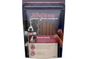 Marca Amazon - Lifelong Palitos dentales sin cereales para perros de razas medianas y grandes, Pollo, 180g, Paquete de 6