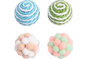 Tinsellns 4 Pieces Cat Toy Balls Interactive Cat Toys Ball Cat Toy Sisal Balls Colorful Cat Plush Ball With Bell Pet Scratching Ball for Cats Kitten Indoor Outdoor Training Playing Chewing Toys