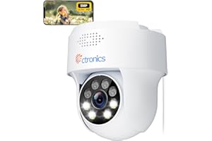 ctronics 5MP PTZ Telecamera Esterno/Interno, 2,4/5 GHz WiFi Videocamera Sorveglianza con 2560X1920P, Visione Notturna a Colori, Rilevamento Umano, Tracciamento Automatico, Audio Bidirezionale, IP66
