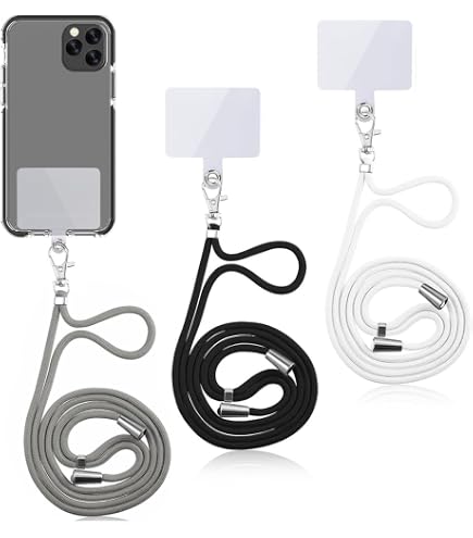 3 Cordini Porta Telefono Universali Con Patch – Regolabili Per Collo E Spalla – Nero/Bianco/Grigio - 5