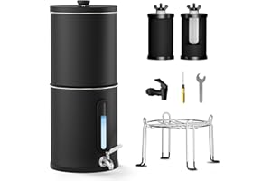 Joypur 8,5 L Système de filtration d'eau par gravité avec indicateur de niveau d'eau - Filtre à eau par gravité potable avec certification EU 98/37/EC, NSF/ANSI 42&372, Noir