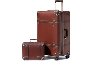 Urecity Lot de 4 valises de voyage vintage légères rétro en cuir rigide avec cadenas TSA et 8 roulettes (S-M-L-XL), Marron caramel, S(14")+L(28"), Style vintage