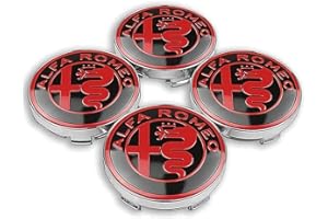 SRWQVNEA 4 Pezzi 60mm Coprimozzi Coprimozzo Centrale per Alfa Romeo Giulietta Spider GT Giulia Mito 147/156/159/166 Stelvio, Copricerchi Tappi Mozzo Centrale Ruota con Accessori Lo Styling Del Logo Dell'Auto