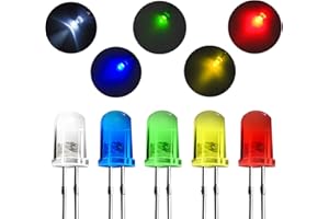 NOVELTY PLACE 100 Pcs (5 Colors x 20pcs) 5mm White/Red/Yellow/Green/Blue LED Diode Lights - DC 2V-3V 20mA Emitting Diodes LEDs Bulb - DIY Science Project Electronics Components Lighting Kit