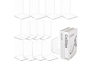 LOPYXBR 12PCS Clear Acrylic Bookends, Clear Bookends for Shelves, Desktop Acrylic Book Stopper for Bedroom Office Library and Organizer