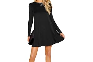 RE TECH UK Womens Ladies Party Dresses for Women UK Long Sleeve Midi Plain Flared A line Skater Swing Dress Jersey Tee Plus Size Dress Summer Winter