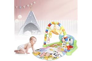 LANTUS Tapis d'éveil Bébé, Tapis d'éveil et de jeux pour Nouveau-né avec Musique et Lumières,Tapis de Jeu épaissi bébé Fitness Piano pour Naissance en Garçons et Filles, Arches de Jeu et Jouets