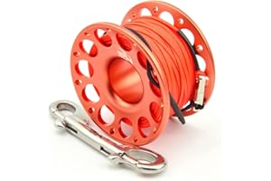 ICDKOYK Conservare le immersioni bobina bobina portatile Colore solido Corda di corda in poliestere Pesca Accessori subacquei Accessori subacquei con gancio doppio fine, rosso arancione, 30m
