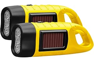 TISHOW 2-Pack Wind Up Torch, LED Super Bright Hand Crank Torch, Solar Dynamo Portable Camping & Emergency Flashlight with Carabiner Hook