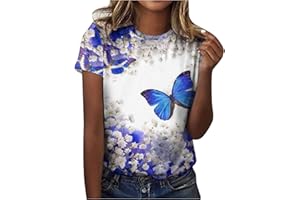 AMHOMELY Womens Tops Shirt Plus Size SaleFashion Round Neck Printing Shirt Tees Short Sleeve Summer T Shirt Tops Blouse Oversize Loose Tunic UK Size Elegant Twisted Sweatshirt for Ladies