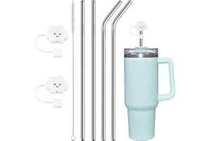 AUAUY 4 x słomki zamienne ze stali nierdzewnej do kubka Stanley 1,134 ml, słomki wielokrotnego użytku, kompatybilne z kubkami podróżnymi Stanley Adventure Quencher, trwałe słomki do kubków ze szczotką