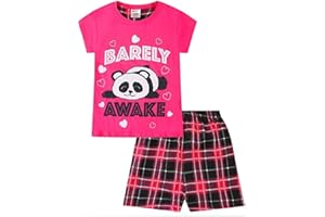 THEPYJAMAFACTORY Pigiama corto in cotone a quadri con panda "Barely Awake", colore: nero e rosa