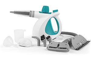 ‎BELDRAY Beldray 10-in-1 Dampfreiniger Handgerät für Badfliesen Spiegel Fenster mit europäischem Stecker, 1000 W effektiv Tötet Haushaltsbakterien - Türkis