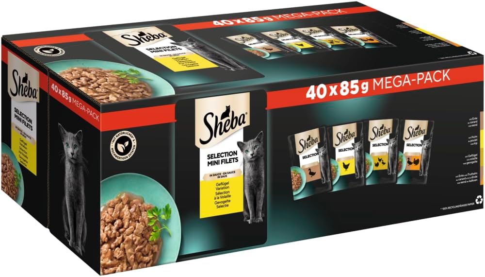 Sheba Selection in Sauce - Nourriture pour Chat dans Un Pack Frais - Nourriture Humide pour Les Moments de détente Quotidiens, 40 x 85 g.