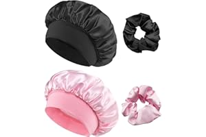 IUHRIE Pack of 4 Silk Bonnet Sleep Caps, Silk Bonnet Sleep Cap, Hair Protection, for Night, Sleeping Satin, Adjustable Hair Cap, Hair Bobbles, Sleep Breathable Sleeping Cap, Shower Caps